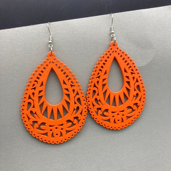 Beige Casual Retro Simple Style Water Droplets Minimal Wood Drop Earrings Boho - Picture 9 of 16